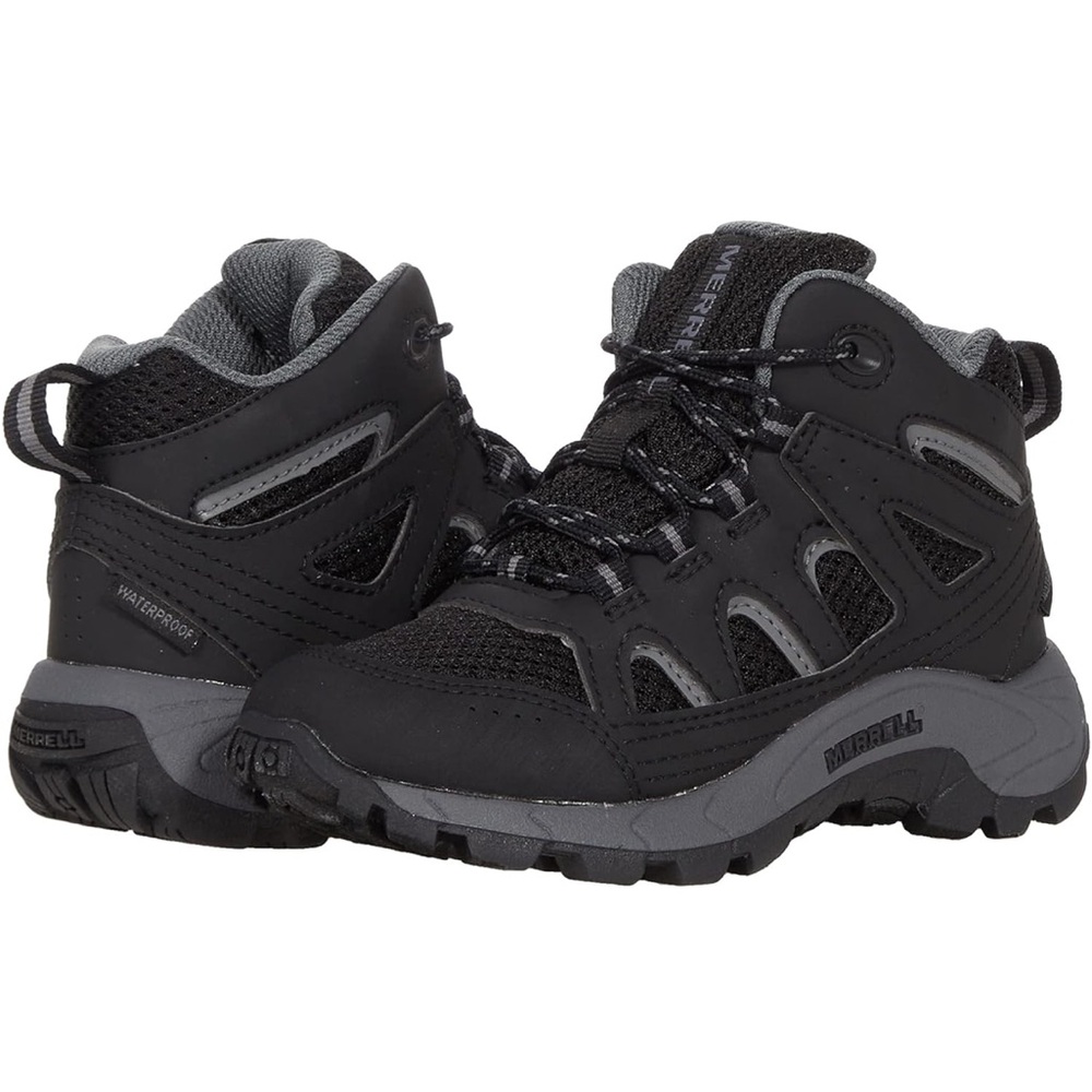 Waterproof Merrell Black and Gray Sneaker Hiking Boots Unisex Kids Size 6